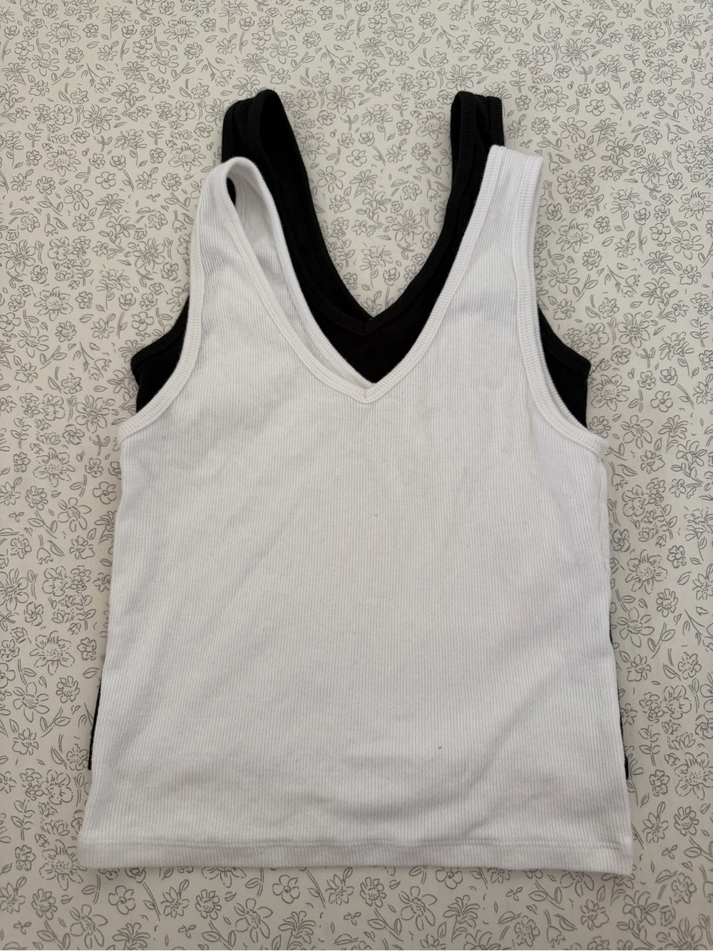 Women’s Ribbed V-Neck Tank Top - White and Black